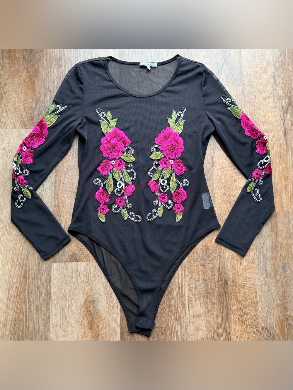 CHARLOTTE RUSSE | Mesh | Floral Embroidered Bodysuit | Sheer Y2K Top | Goth